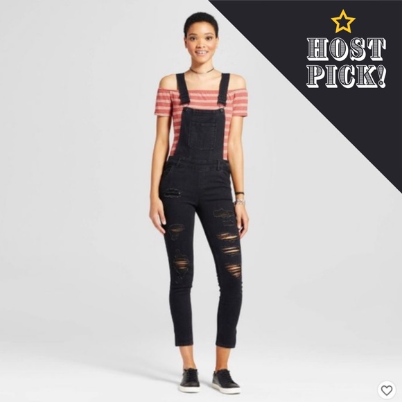 Dollhouse Denim - Dollhouse Black Denim Distressed / Ripped Overalls